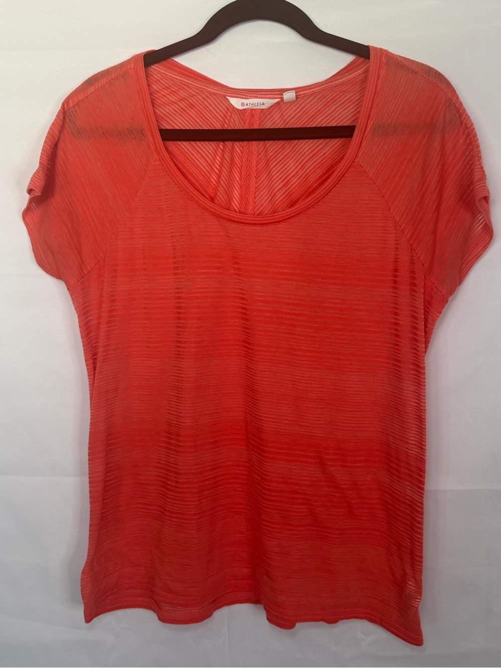 Athleta Coral Sheer-Stripe Short Sleeve Scoop Neck Tee Sheer Workout T-shirt